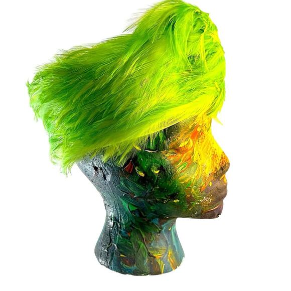Vintage Lime Green Hat AccessoryVINTAGE LIME GREEN  FEATHERED HAT - Picture 9 of 13